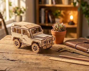 Kit di modellismo fuoristrada 4x4 in legno / Assemblaggio di veicoli puzzle 3D in legno tagliato al laser (Lavoretto fai da te)