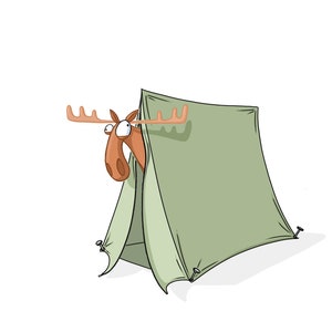 Moose Camping (11&quot; x 17&quot;) Fine Art Print