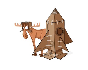 Moose and his Cardboard Rocket (11" x 17") Fine Art Print