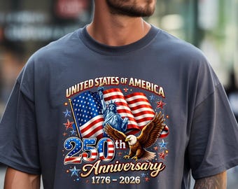 USA 250th Anniversary Graphic Tee, Patriotic 1776-2026 Statue of Liberty Shirt, American Flag Eagle Gift for History Buffs