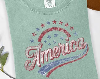 America Graphic Tee, Distressed Retro Patriotic Shirt, USA 1776 Stars and Stripes Apparel, 4th of July Independence Day
