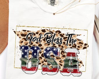 God Bless The USA Graphic Tee, Patriotic Leopard Camo Shirt, Fourth Of July Independence Day Gift