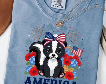 America Skunk Graphic Tee, Patriotic 4th of July Shirt, Cute Animal Independence Day Gift for Her