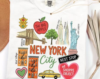 New York City Graphic Tee, NYC Travel Souvenir Shirt, Big Apple Landmark Gift, Manhattan Skyline Apparel