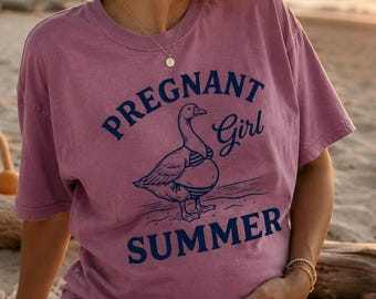 Pregnant Girl Summer Goose Shirt, Funny Maternity Graphic Tee, Baby Announcement Gift