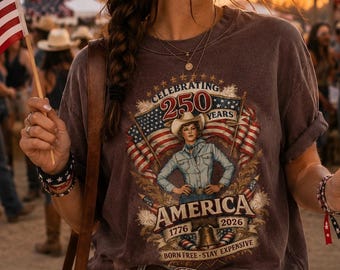 America 250 Cowgirl Shirt, Born Free Stay Expensive Patriotic Graphic Tee, 1776 2026 USA Anniversary Gift for Her