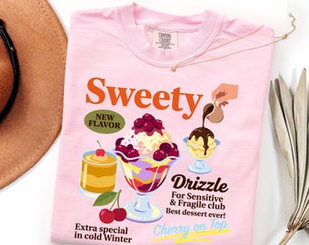 Sweety Ice Cream Sundae Graphic Tee, Retro Dessert Lover Shirt, Funny Cherry On Top Foodie Gift