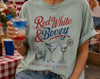 Red White and Boozy Shirt, 4th of July Cocktail Graphic Tee, Party Like It's 1776 Patriotic Gift
