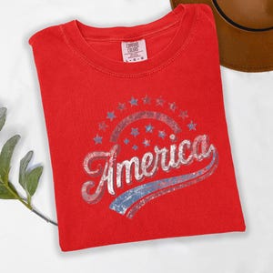 America Graphic Tee, Distressed Retro Patriotic Shirt, USA 1776 Stars and Stripes Apparel, 4th of July Independence Day image 2