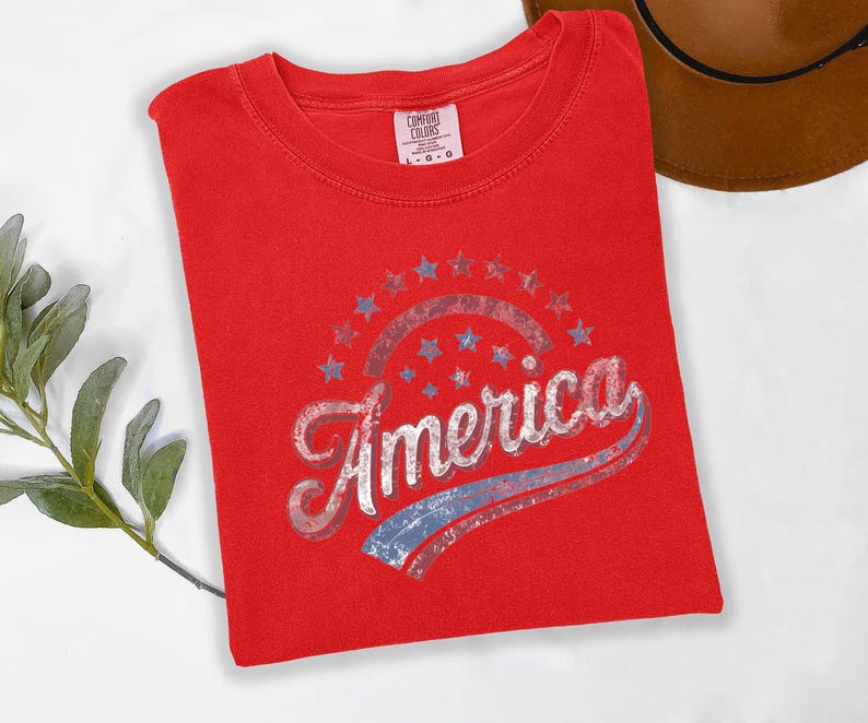 America Graphic Tee, Distressed Retro Patriotic Shirt, USA 1776 Stars and Stripes Apparel, 4th of July Independence Day image 2