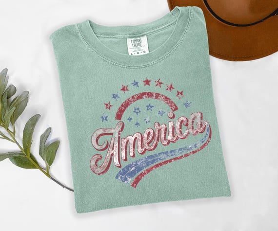 America Graphic Tee, Distressed Retro Patriotic Shirt, USA 1776 Stars and Stripes Apparel, 4th of July Independence Day