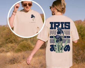 Iris Flower Graphic Tee, Japanese Ayame Botanical Shirt, Checkerboard Aesthetic Nature Print, Garden Lover Birthday Gift
