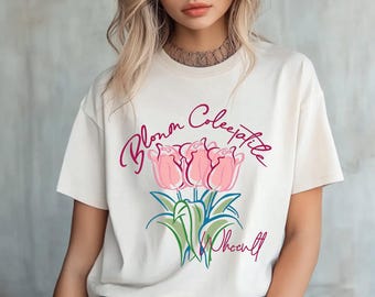 Blom Colee patile Wheeull Tulip Graphic Tee, Floral Spring Botanical Shirt, Garden Lover Gift, Aesthetic Flower Bouquet Tee