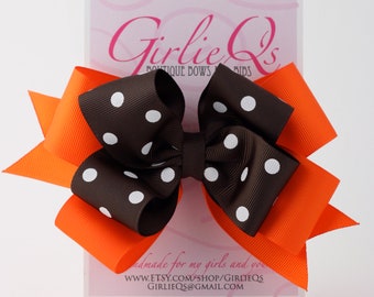 Orange and Brown Hair Bow Hair Clip Autumn Fall Thanksgiving 6" x 5"