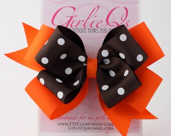 Orange and Brown Hair Bow Hair Clip Autumn Fall Thanksgiving 6" x 5"