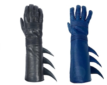 Dark Knight Bat Fin Leather Gauntlets | Superhero Cosplay Gloves Black Blue