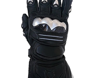 Men's Full-Grain Leather Motorcycle Gloves with Carbon Fiber Knuckle Protection