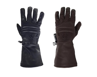 Custom Black Brown Leather Gauntlet Gloves | Men's Winter Motorcycle Touring Gloves