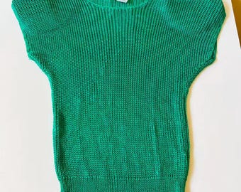 Vintage Christian Dior Green Knit Sweater Top Rayon Short Sleeve Size S