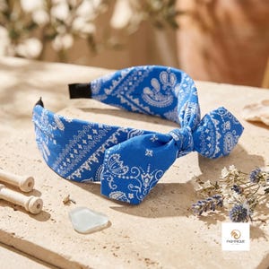Boho Bow Print Headband, Wide Knot Hairband, Vintage Style Fabric Accessory