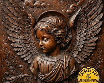 Beautifully Carved Wooden Relief Depicting Angel with Wings and Halo | Bas-Relief | CNC | 3D Printer | Laser (Digital Download)
