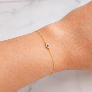 Bracelet minimaliste CZ Evil Eye, argent sterling plaqué or 18 carats, étiquette initiale personnalisée pour bijoux