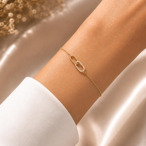 Bracelet délicat à maillons en oxyde de zirconium doré, argent sterling plaqué or 18 carats, bijou personnalisé avec initiale