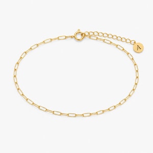 Bracelet chaîne trombone en argent sterling 18 carats, bijoux étiquette initiale personnalisée, cadeau pour elle