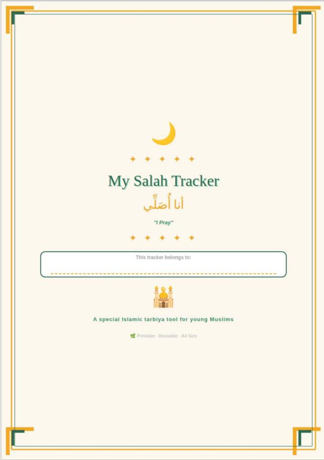 Islamic Kids Salah Tracker Printable Daily Prayer Chart Muslim Children ...
