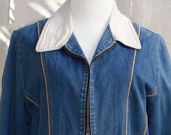 Vintage cropped denim jacket, Vintage 90s M denim jacket in blue, unixes jeans jacket