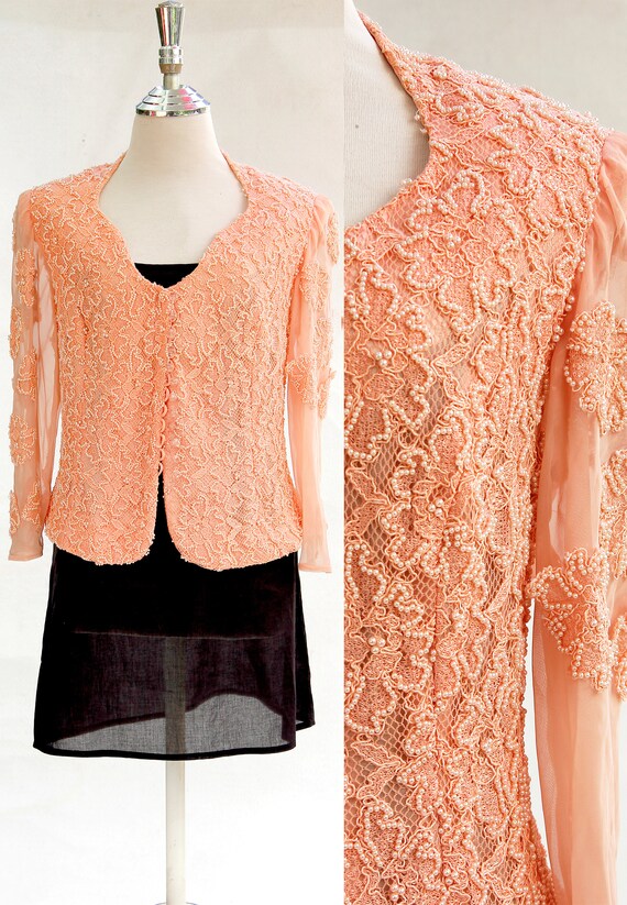 Beaded Jacket, Lace Jacket, Vintage 80s Jacket, Cl