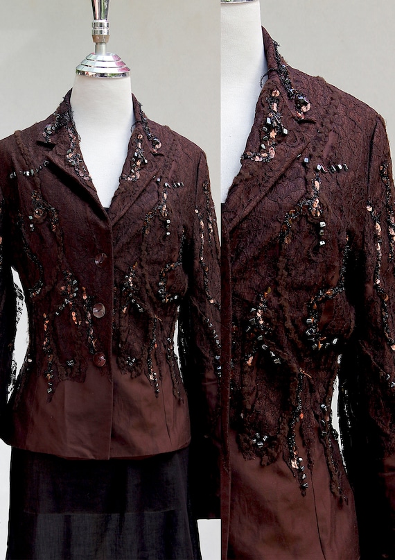 Brown Women Jacket, Dressy Jacket, Retro Top, Ladi