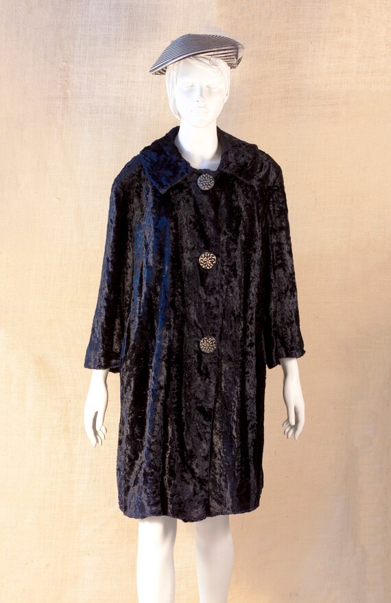 Coat Velvet black, Coat Black, 50s Velvet Coat, C