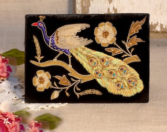 Vintage Zardozi bag, Peacock clutch, embroidered black velvet evening bag, Zardozi purse, purse bird lover gift, Gold Embroidered bag Coin