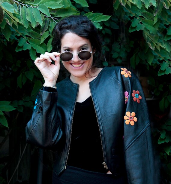 Vintage 70s Leather Jacket black, Leather Boho Jac