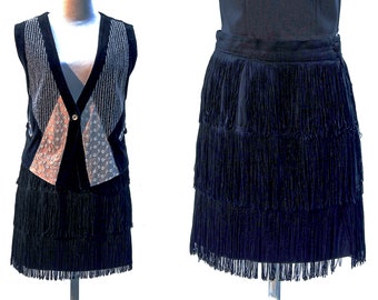 Fringe Skirt, Tango Skirt Fringe, Latin Fringe Skirt Short, Black Dance Skirt, Black Mini Skirt M, Fringe Waist Goth, Gothic Short Skirt