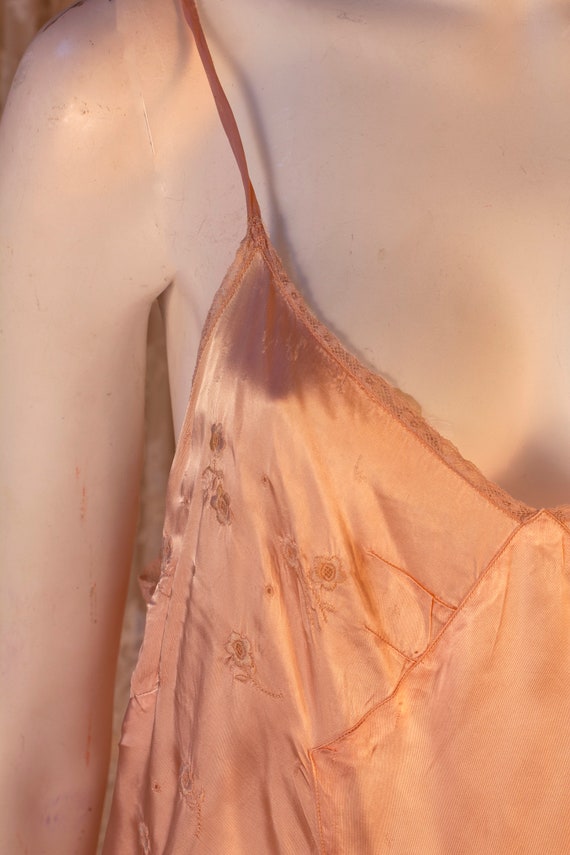 40s Peach Pink Slip Dress, Lingerie Lace Trim, Sli