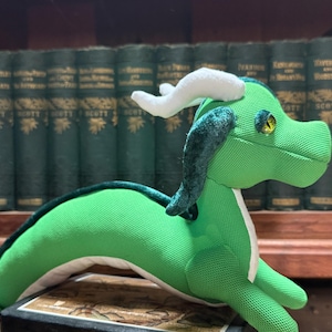 Handmade Green Dragon Stuffy — Fantasy Stuffed Animal—Lilly, a handcrafted shoulder dragon