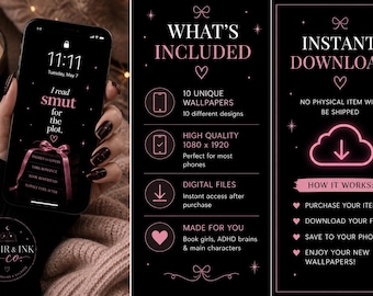 Dark Pink Phone Wallpapers | Bookish, Smut Reader, ADHD Quotes (Digital Download)