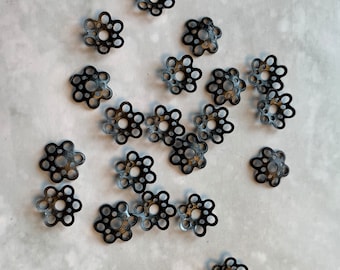 20pcs, bead cap, flower, petals, openwork, dapped, scalloped, holes, connector, finding, metal, blackened steel, jewelrymaking, ABC0003