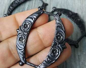 3 pcs, victorian slide, pendant, buckle, frame, vintaj, arte metal, blackened steel, paintable, floral, diy, jewelry, leather, #ARS012