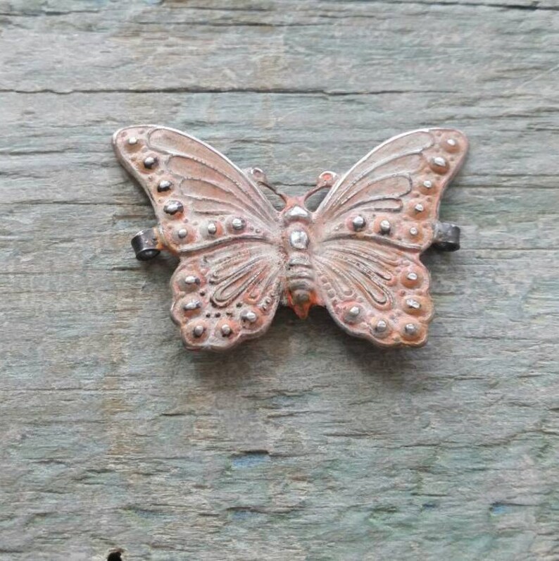 1pc, butterfly, hand painted, artisan, metal, blackened steel, connector, focal, pendant, embellishment, jewelry making, craft, ADV011blush image 1