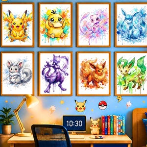 Set of 20 Pokemon Nursery Wall Art Prints, Kids Room Decor, Watercolor Pokémon Poster Set, Printable Baby Boy Gift (Digital Download)