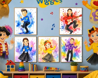 The Wiggles Watercolor 11 Poster PNG Bundle | Kids Nursery Wall Art | Cartoon Music Group Clipart | Printable Sublimation