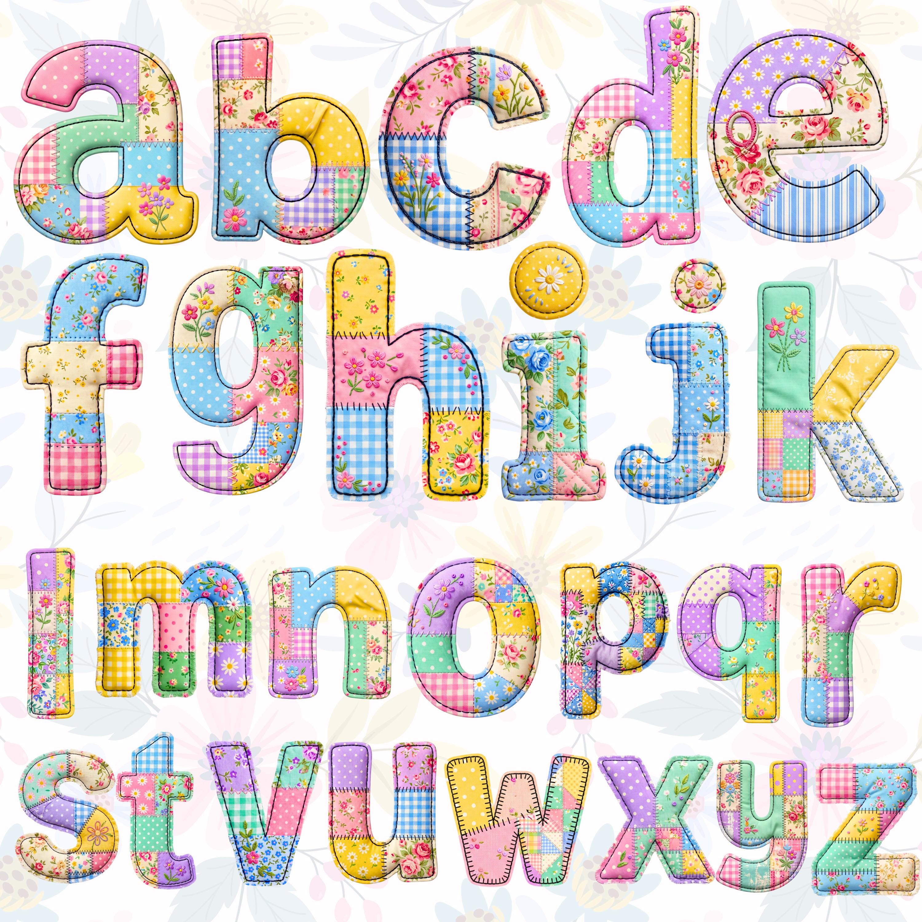 Color Letters Patchwork Faux Patchwork Alphabet PNG Bundle, Quilted ABC Letters & Numbers ...