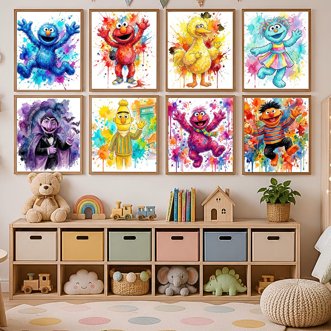 13 Vibrant Watercolor Sesame Street Characters PNG Bundle, Elmo Clipart ...