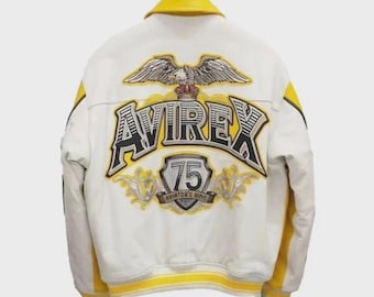 Vintage Avirex 75-jarig jubileum rundleer bomber bikerjack custom streetwear cadeau voor hem