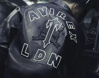 Black Avirex LDN Genuine Cowhide Leather Bomber Jacket – Premium Handmade Varsity Streetwear for Men Gift for him