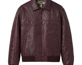 Avirex 50th Anniversary Burgundy Premium Leather Bomber Jacket Limited Edition Designer Outerwear Gift for Riders