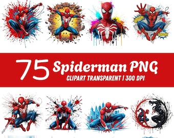Spiderman PNG Clipart Bundle, 75 PNG Files, Superhero PNG Bundle, Transparent Background, Sublimation Design, Instant Download
